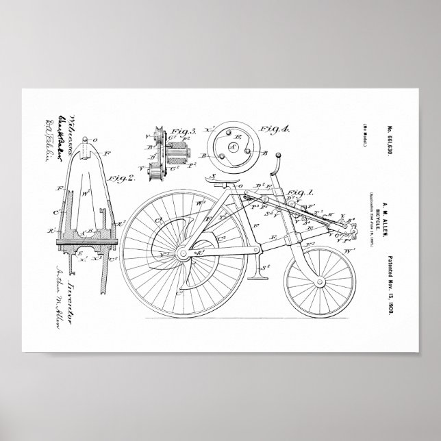 1900 Vintage Bicycle US Patent Art Print (Front)