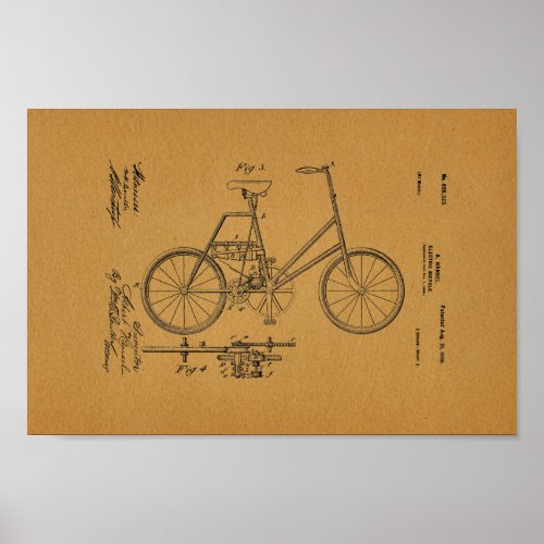 1900 Vintage Electric Bicycle Patent Art Print