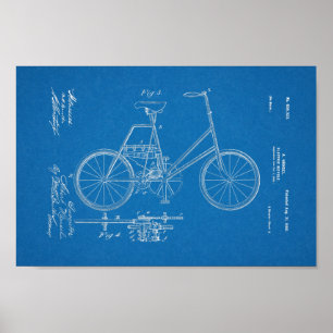 1900 Vintage Electric Bicycle Patent Blueprint Art Poster