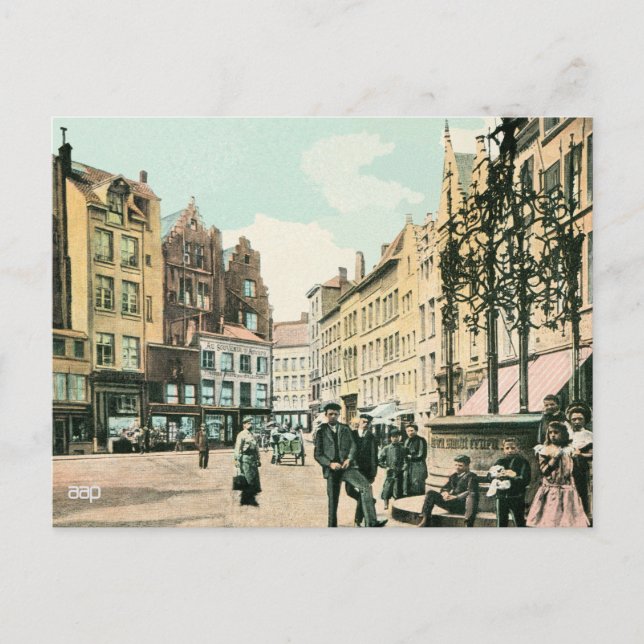 1900s Antwerp Belgium city center restored Postcard (Front)