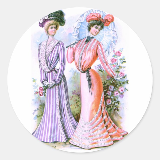 1900s Fashion Dresses Classic Round Sticker (Front)