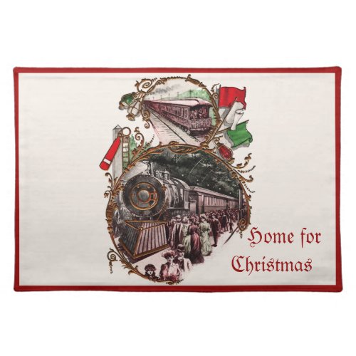 1900s Home for Christmas Train Cloth Placemat