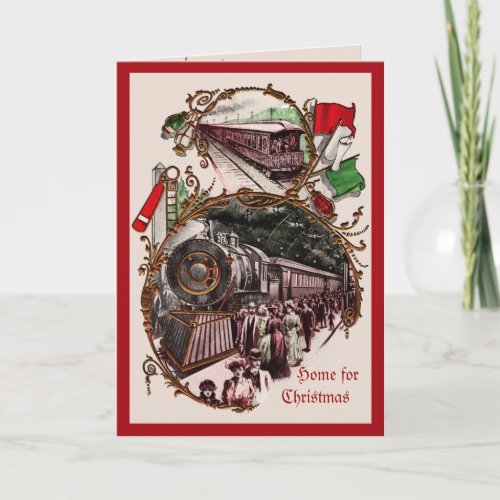 1900s Home for Christmas Train Holiday Card