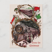 1900s Home For Christmas Train Holiday Postcard