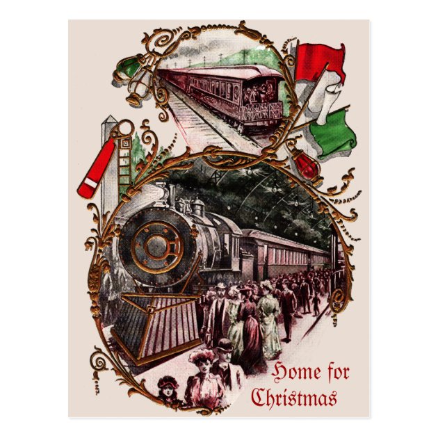 1900s Home For Christmas Train Postcard