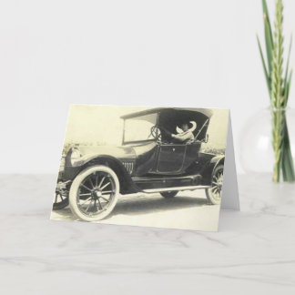 1900's woman driving car greeting card