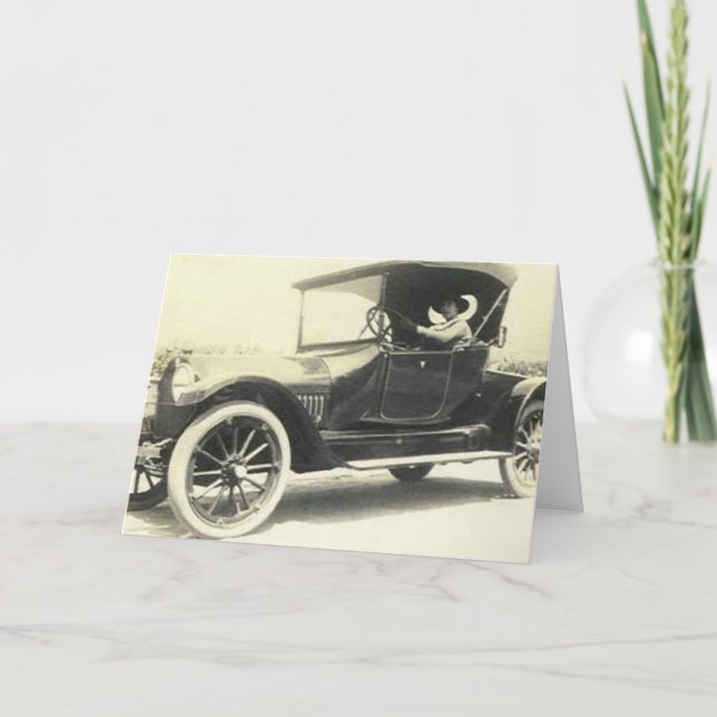 1900's woman driving car greeting card (Front)