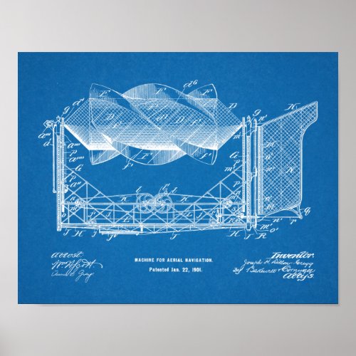 1901 Airship Airplane Patent Art Drawing Print