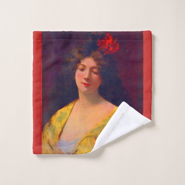 1901 beautiful lady wearing a shawl bath towel set (Wash Cloth)