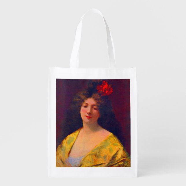 1901 beautiful lady wearing a shawl print grocery bag (Front)