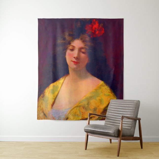 1901 beautiful lady wearing a shawl print tapestry (In Situ)