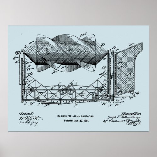 1901 Flying Machine Airplane Art Drawing Print