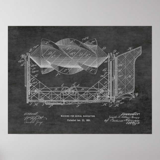 1901 Flying Machine Airplane Patent Drawing Print (Front)