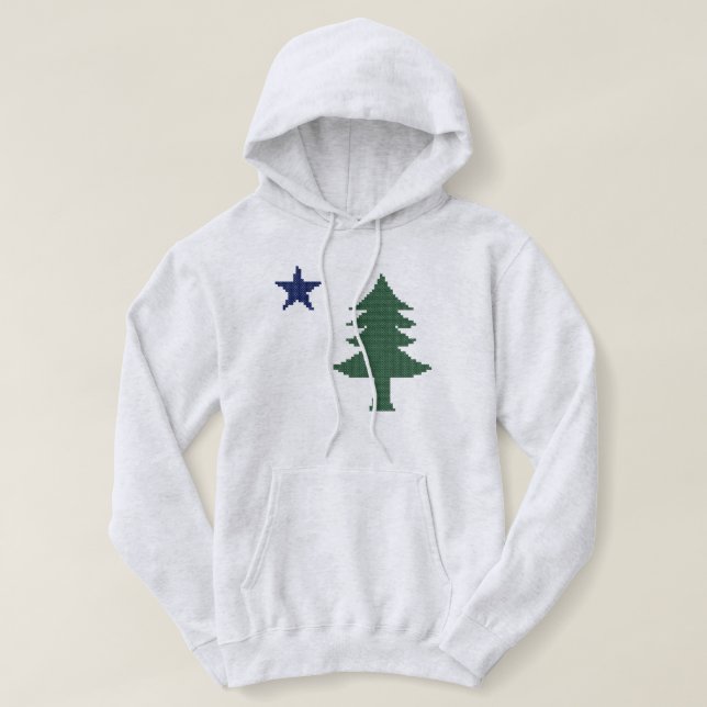 1901 Maine Flag Faux Cross Stitch Hoodie (Design Front)