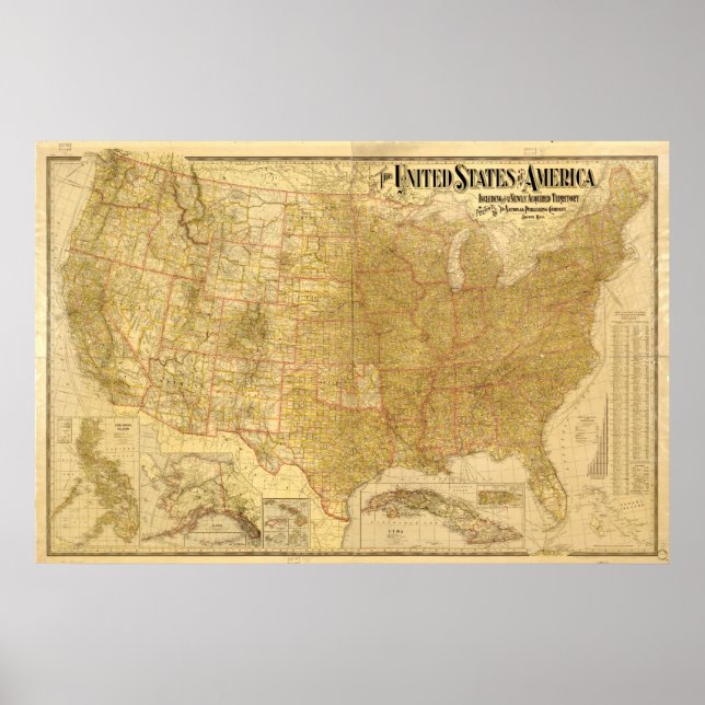 1901 Map of the United States of America Poster (Front)