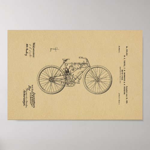 1901 Vintage Motorized Bicycle Patent Art Print