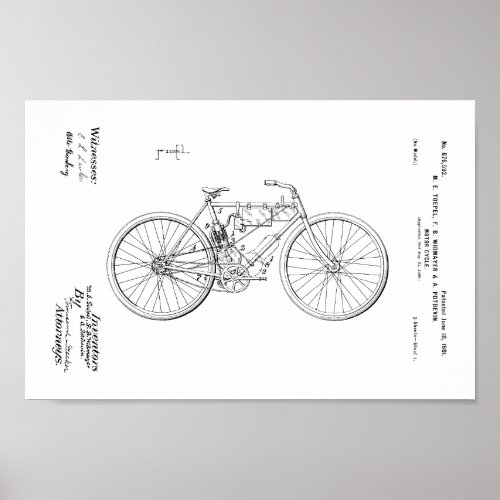 1901 Vintage Motorized Bicycle Patent Art Print