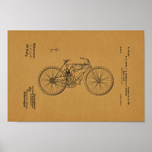 1901 Vintage Motorized Bicycle Patent Art Print