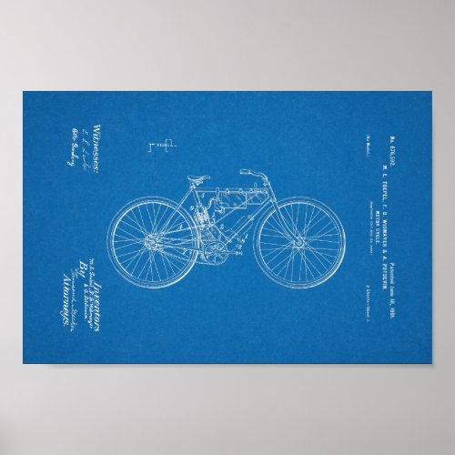 1901 Vintage Motorized Bicycle Patent Blueprint Poster