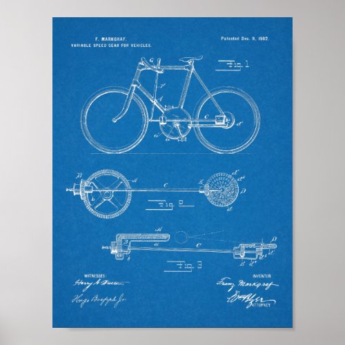 1902 Bicycle Gear Patent Art Drawing Print