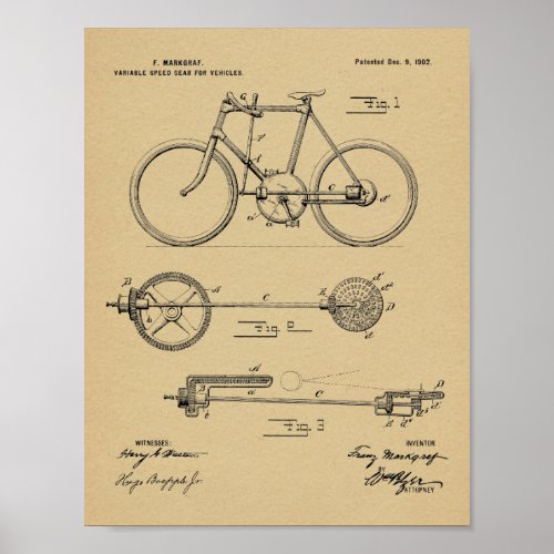 1902 Bicycle Gear Patent Art Drawing Print