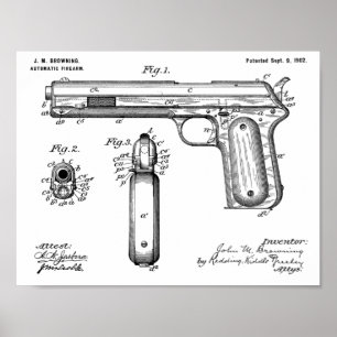 1902 Browning Gun Patent Art Drawing Print