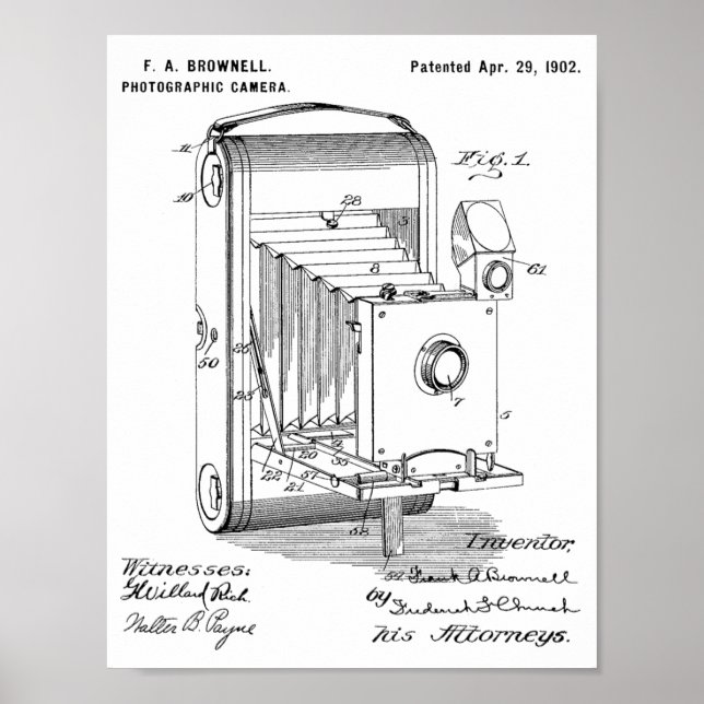 1902 Folding Camera Patent Art Drawing Print (Front)