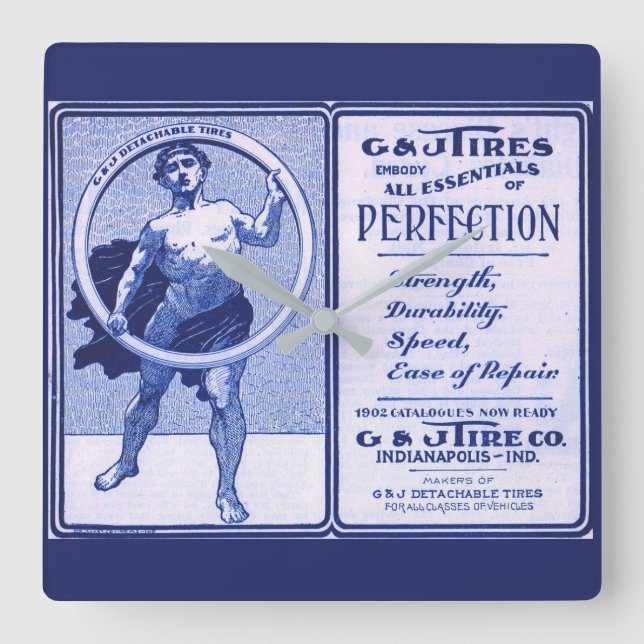 1902 G & J Tires ad Square Wall Clock (Front)