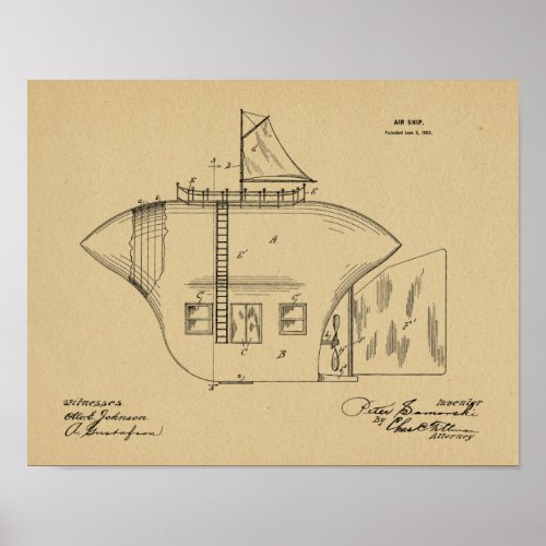 1902 Odd Airship Airplane Patent Art Drawing Print