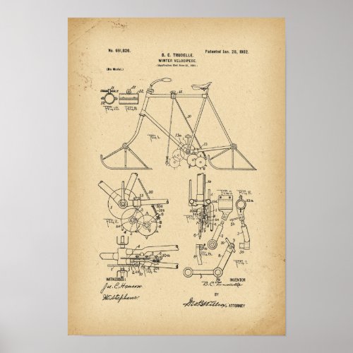 1902 Patent Bicycle Winter velocipede Poster