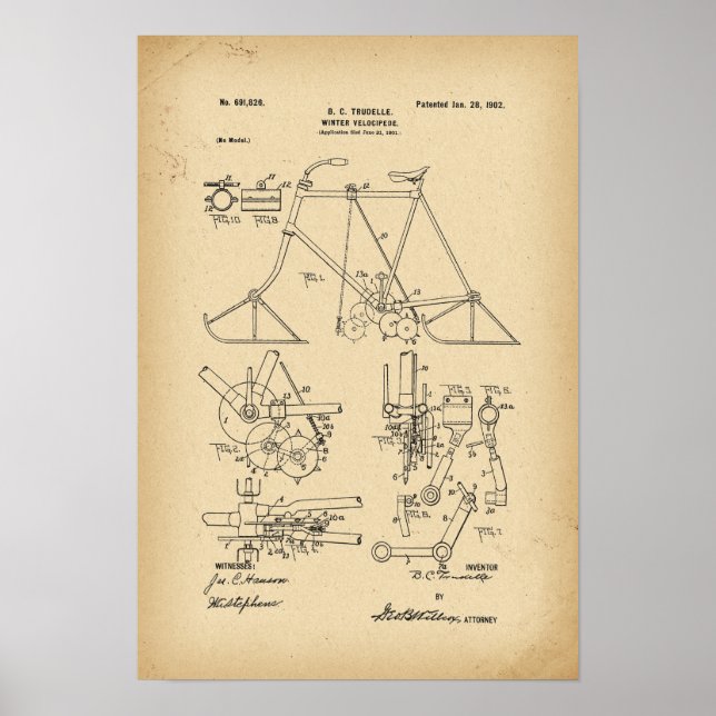 1902 Patent Bicycle Winter velocipede Poster (Front)