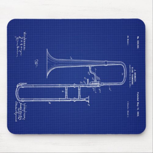 1902 Trombone Blueprint Mouse Pad