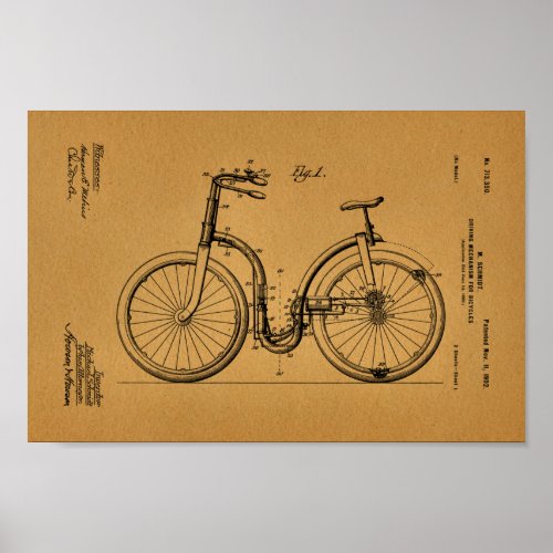 1902 Vintage Bicycle Mechanism Patent Art Print