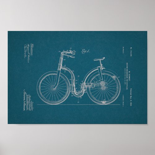 1902 Vintage Bicycle Patent Blueprint Art Print
