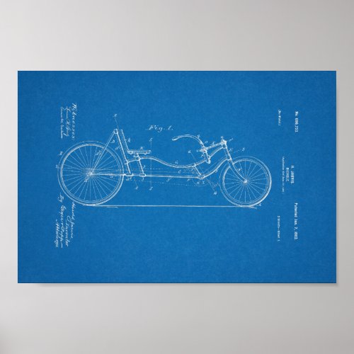 1902 Vintage Bicycle Patent Print Blueprint Art