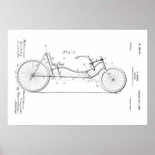 1902 Vintage Bicycle Recumbent Patent Print