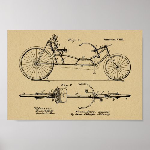 1902 Vintage Recumbent Bicycle Patent Art Print
