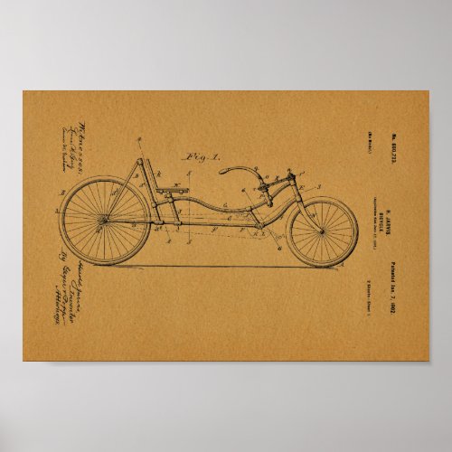 1902 Vintage Recumbent Bicycle Patent Art Print