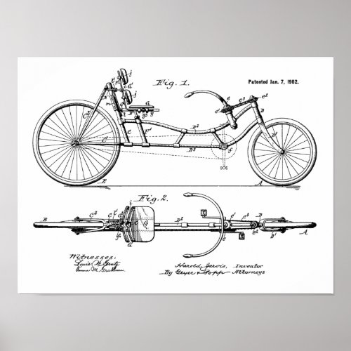 1902 Vintage Recumbent Bicycle Patent Art Print