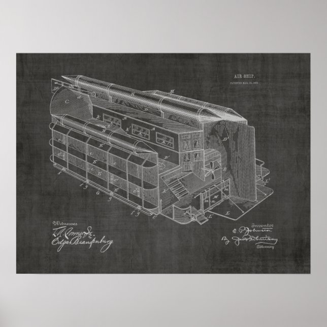 1903 Airship Airplane Patent Art Drawing Print (Front)
