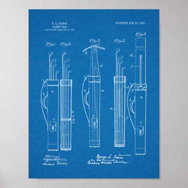 1903 Golf Club Caddy Bag Design Patent Art Print (Front)