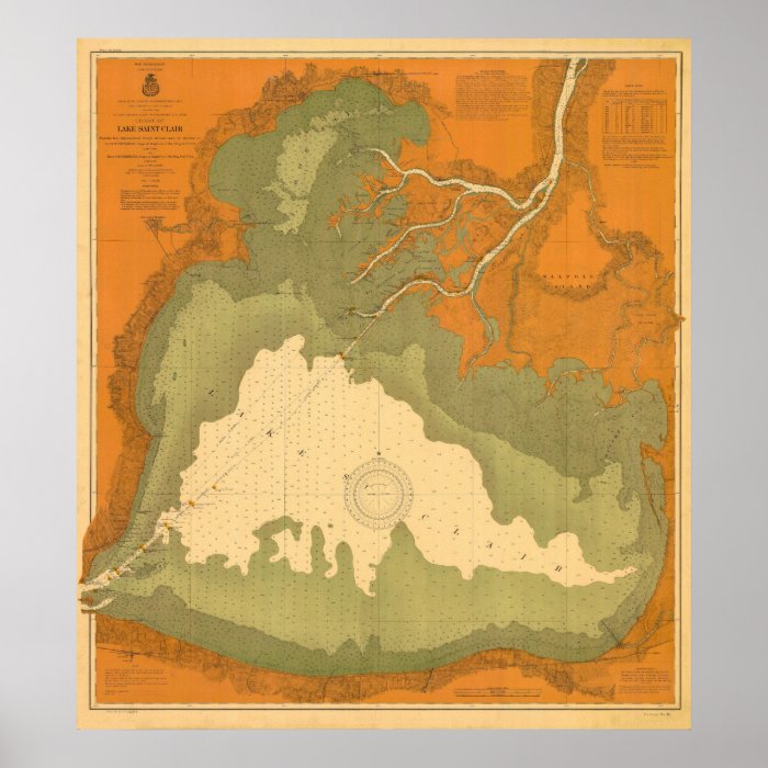 1903 Historic Lake Saint Clair, MI Nautical Chart Poster