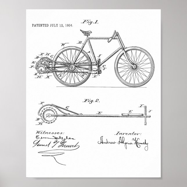 1904 Lever Propelled Bicycle Patent Art Print (Front)