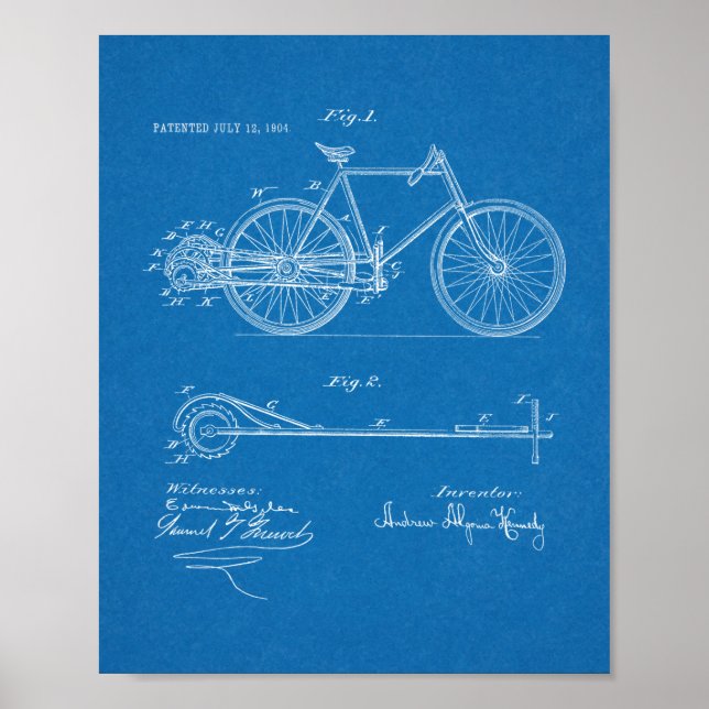 1904 Lever Propelled Bicycle Patent Art Print (Front)