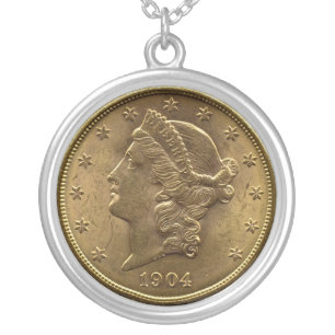 1904 Twenty Dollar Coin front (heads) or $20 money Silver Plated Necklace
