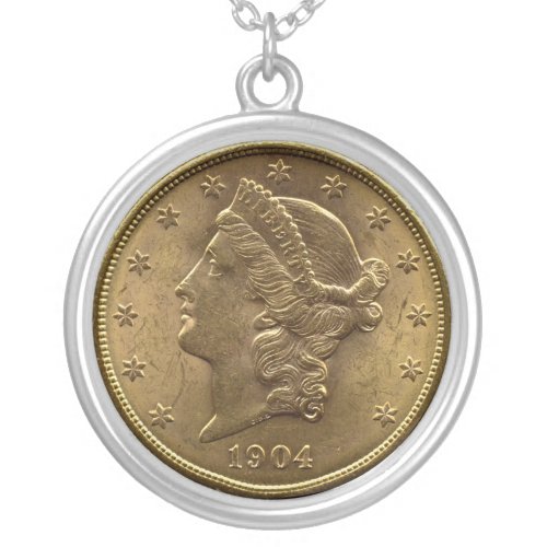 1904 Twenty Dollar Coin front heads or 20 money Silver Plated Necklace