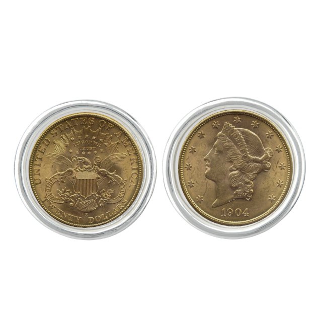 1904 Twenty Dollar Coin money (heads & tails) Cufflinks (Front)