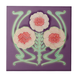 1905 Art Nouveau Roses Antique Repro Jugendstil Ceramic Tile