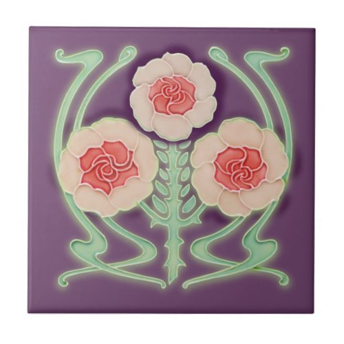 1905 Art Nouveau Roses Antique Repro Jugendstil Ceramic Tile