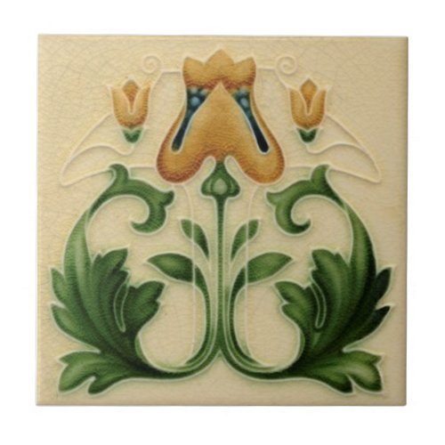 1905 Art Nouveau T  R Boote Yellow Floral Repro Ceramic Tile